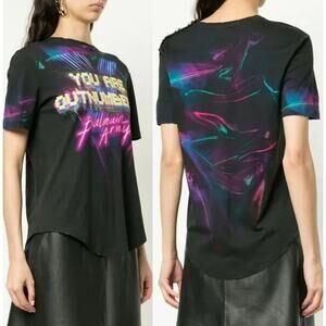 Balmain Army You Are Outnumbered Distressed Graphic Tee Black Multi Women 34 / 2